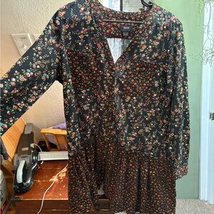 Anthropologie Black Floral Asymmetrical Dress